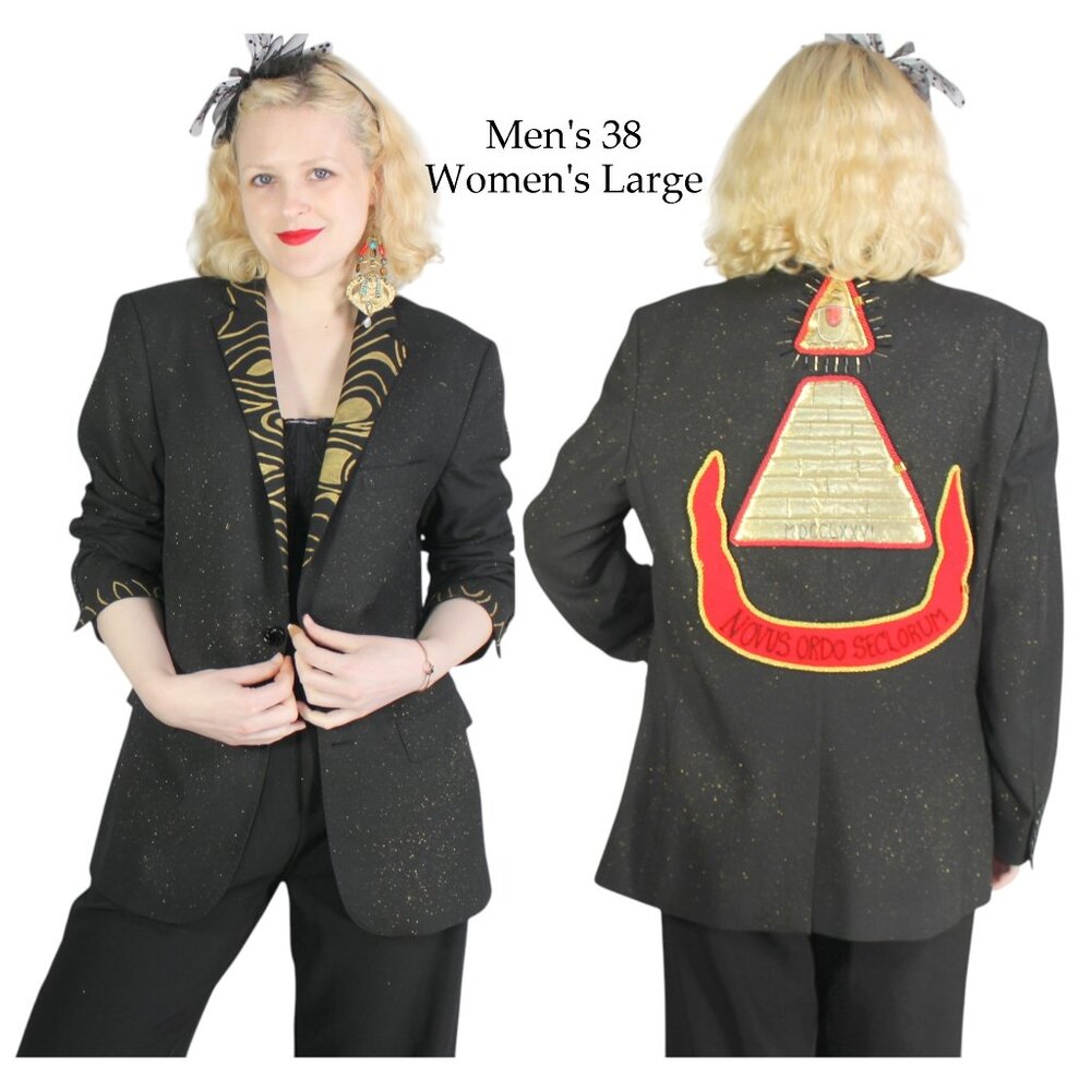 Desperately Seeking 80s Mens 38 Womens Large Black Glitter Susan Jacket